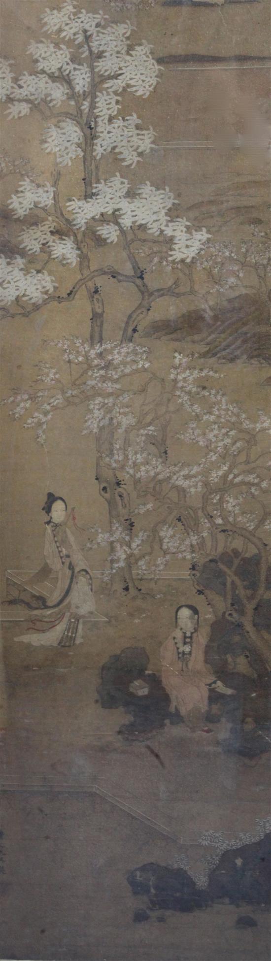 Two Chinese School paintings on paper of ladies, 18th/19th century, 142cm x 41cm, framed and glazed